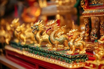 Fototapeta premium Golden Dragons and Religious Decor
