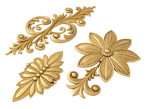 golden design ornaments isolated on white background. Png transparent