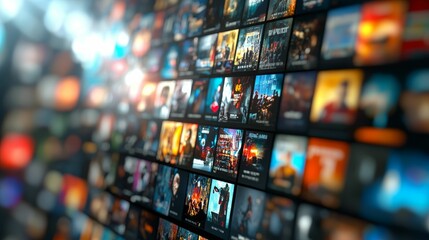 Many colorful, blurry video thumbnails displayed.