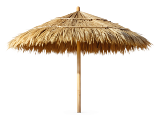 straw beach umbrella isolated on white background. Png transparent