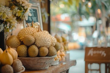 Durian Display at a Tropical Market