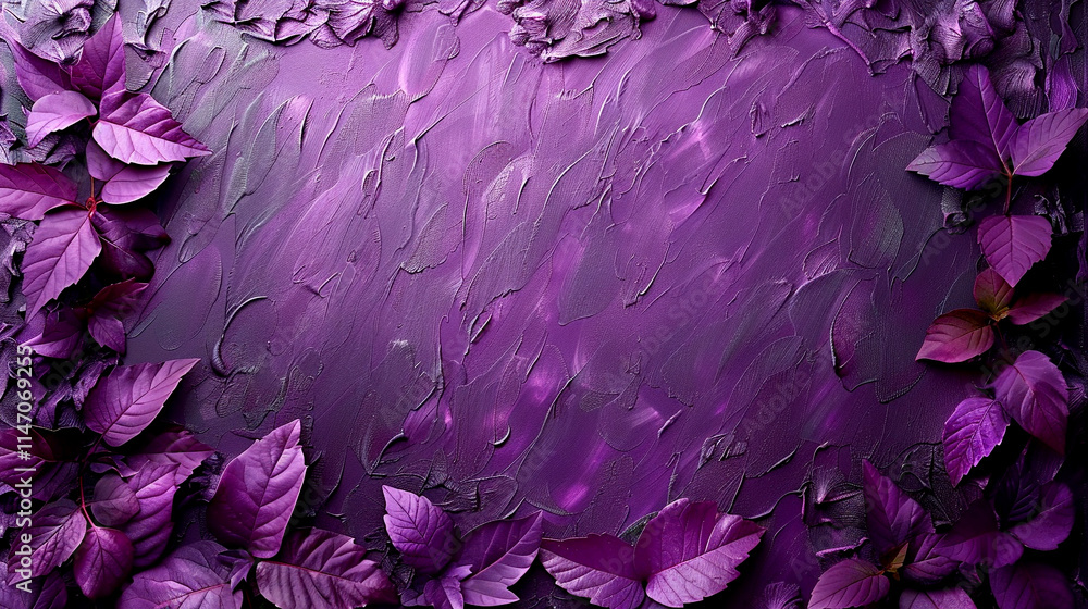 Poster purple leaves on a textured background create a striking display