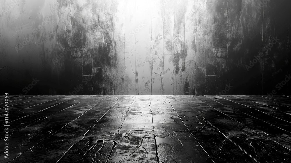 Poster mysterious void in a dimly lit abandoned space with reflective floor