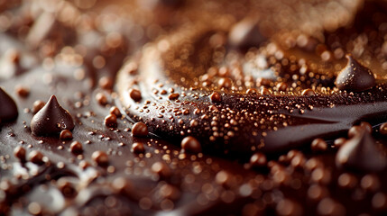 Rich chocolate texture with delicate droplets glistening under light