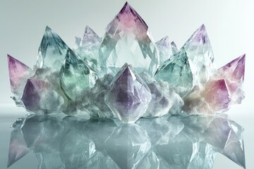 A cluster of pastel-colored crystals, reflecting light, creating a mesmerizing scene.