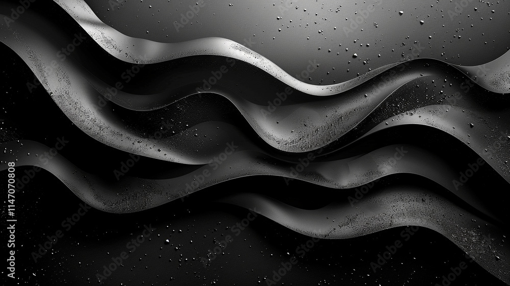 Poster elegant undulating waves of black with textured patterns in dim light