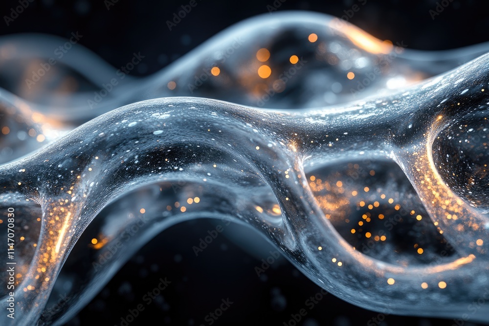 Aufkleber abstract digital art depicting a flowing, translucent substance with embedded glowing particles.