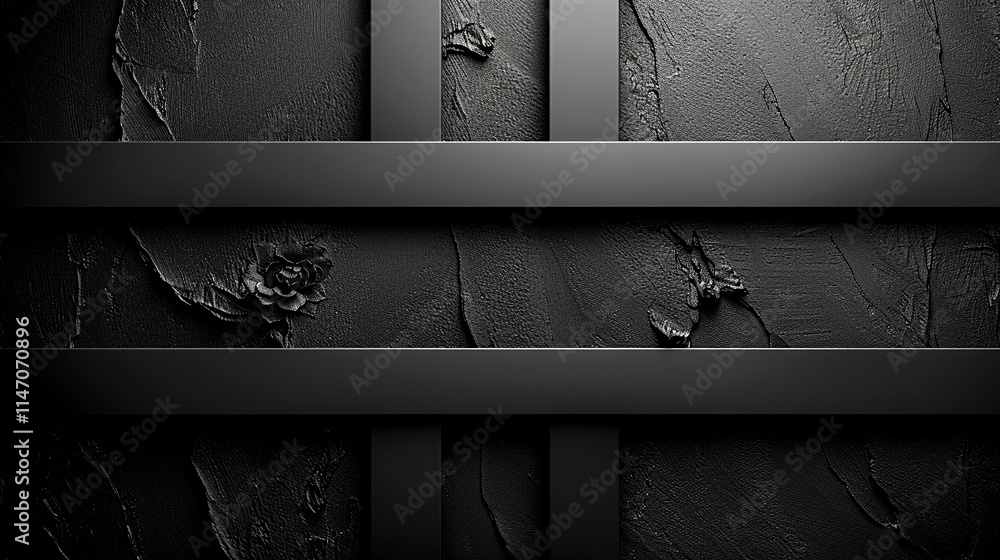 Poster mysterious black texture with sleek metallic patterns