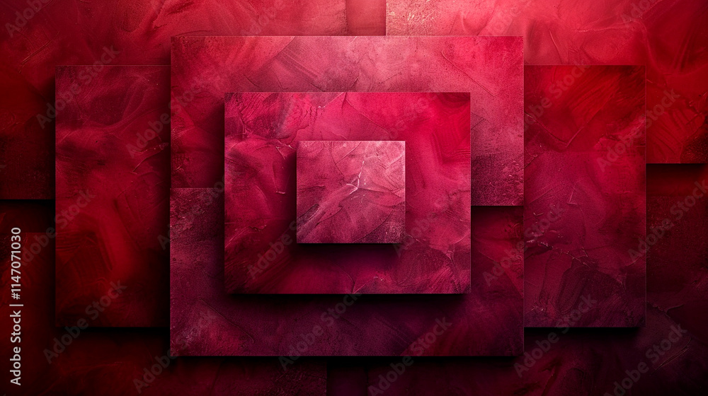 Poster bold red geometric layers create an abstract artistic composition