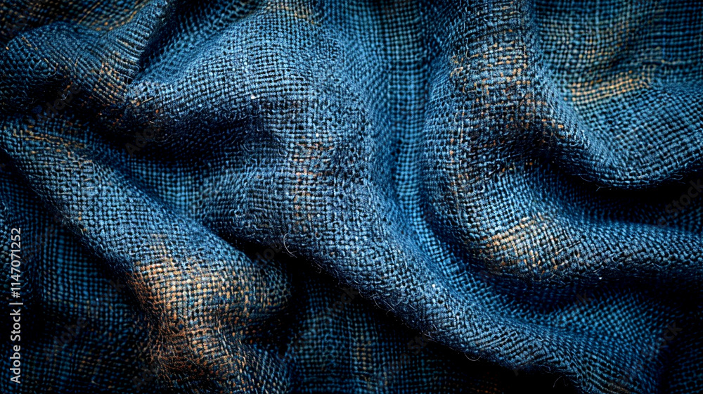 Poster textured deep blue fabric showcasing intricate weaving patterns