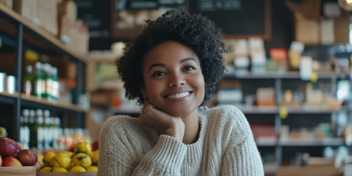 Joyful Shopper at Market - Powered by Adobe
