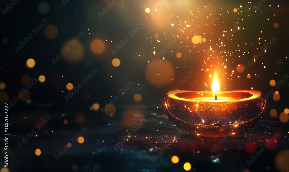 Poster Glowing candle with shimmering sparkles and warm light creating a magical atmosphere
