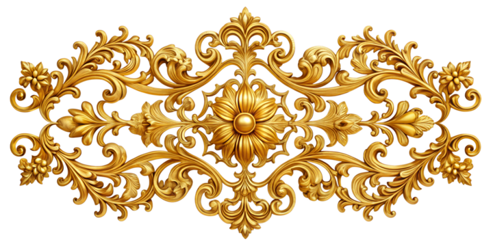 gold ornament design element isolated on white background. Png transparent