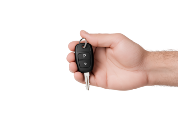 hand holding car key isolated