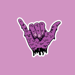 pink grime art hand illustration making hang loose sign with sticker white border