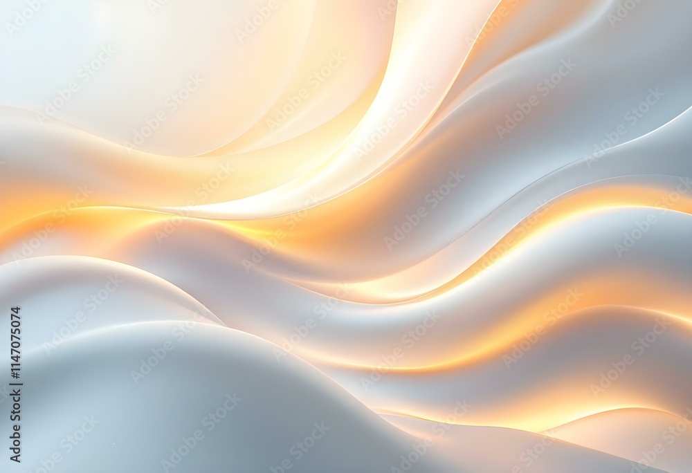 Poster elegant white and peach abstract waves background with smooth flowing curves. soft glowing light eff