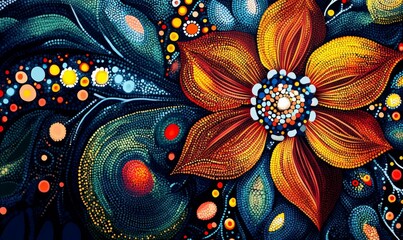 Abstract pointillist floral artwork, vibrant colors.