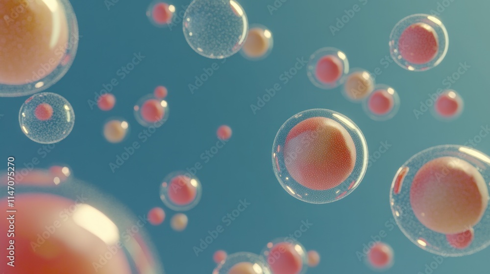 Poster abstract background of floating translucent spheres.