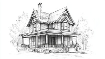 Obraz premium Preliminary Architectural Sketch of a Residential House Design