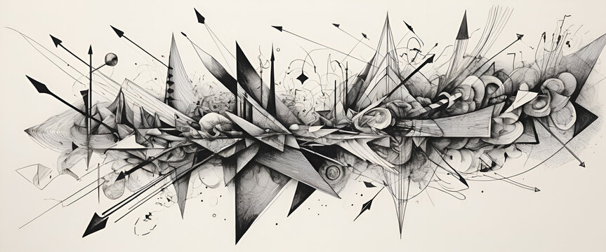 A black-and-white abstract composition symbolizing the complexity of the human mind, ideal for psychology, mental health, and cognitive process-related projects.