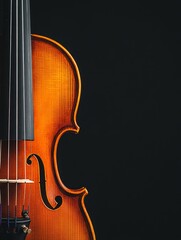 Close-up view of an elegant violin showcasing its craftsmanship and vibrant wood tones against a...