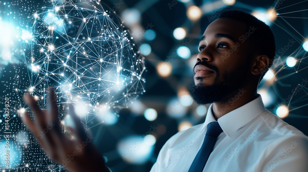 Poster professional using holographic interface for data management