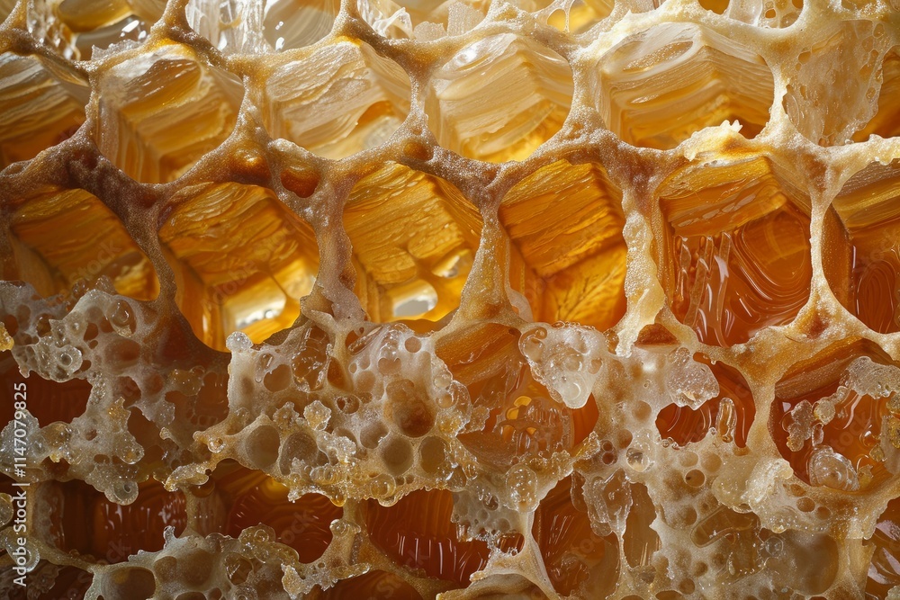 Aufkleber close up image of a honeycomb dripping with honey showing its texture