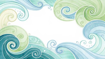 Whimsical watercolor waves creating a decorative border