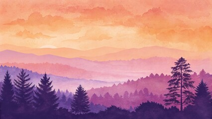 Obraz premium Serene sunset over layered mountain landscape