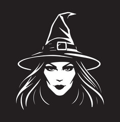 Black and White witch logo type Silhouette Design