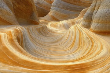 Obraz premium Beautifully sculpted sandstone formations in a vast desert landscape under a partially cloudy sky at the Wave