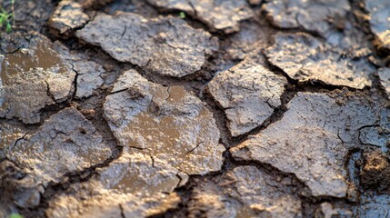 Cracked Mud Surface Showing Waterlogged Texture
