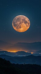 Bright full moon illuminating the night sky over a starry backdrop with clear visibility of surface craters and
