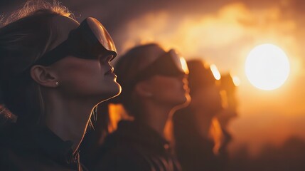Watching the Solar Eclipse, A Group of People with Glasses Gathered