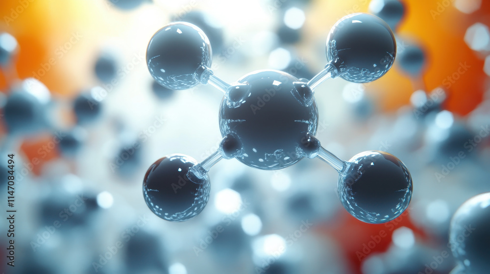 Poster dynamic 3d molecular structure background in abstract science visualization