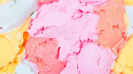 Seamless photographic ice cream scoops pattern that completely fills the frame in pink tones