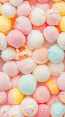 Seamless photographic ice cream scoops pattern that completely fills the frame in pink tones