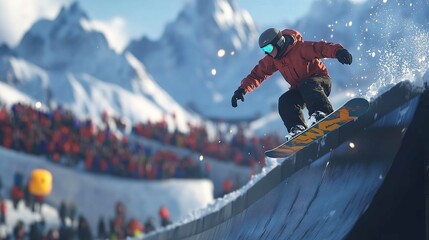 Winter X Games with extreme sports, athletes performing stunts, and a thrilling atmosphere