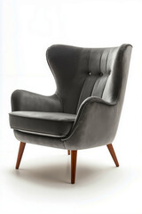 A gray chair sitting on top of a white surface