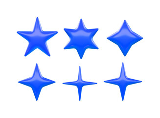3d Blue Glossy Stars Set Different Shapes Shiny Plastic Icons Realistic Vector Isolated