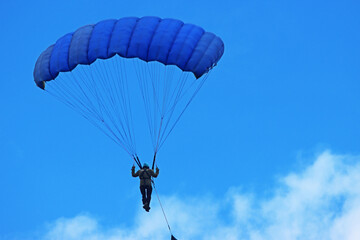Skydiver in a blue sky