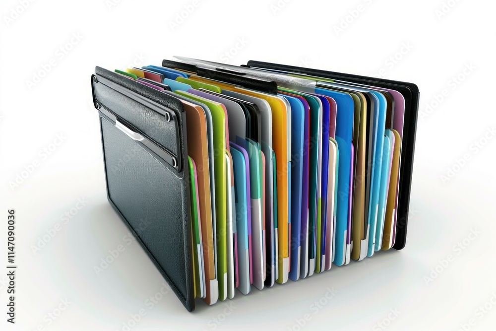 Aufkleber filing cabinet drawer overflowing with many colorful file folders