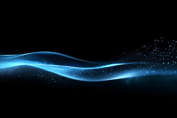 Futuristic Blue Digital Waves with Glowing Dots on Black Background