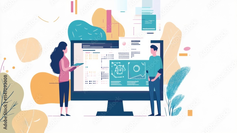 Fototapete collaboration between human and artificial intelligence on digital tasks in a modern workspace envir
