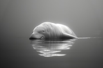 Naklejka premium A serene portrait of a beluga whale swimming gracefully in calm, reflective waters, evoking a sense of peace.