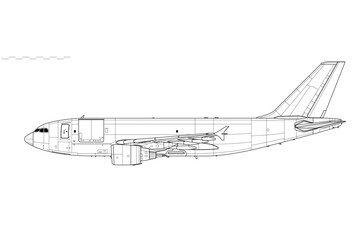Airbus A310-300F Freighter. Vector drawing of cargo aircraft. Side view. Image for illustration and infographics.