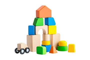 wooden toy blocks isolated on white, png