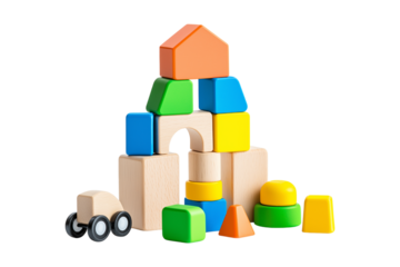 wooden toy blocks isolated on white, png