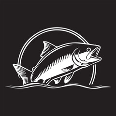 Black and White fishing logo type Silhouette Design