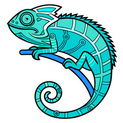 Geometric Teal Chameleon Design - Vector Illustration - Unique Style.